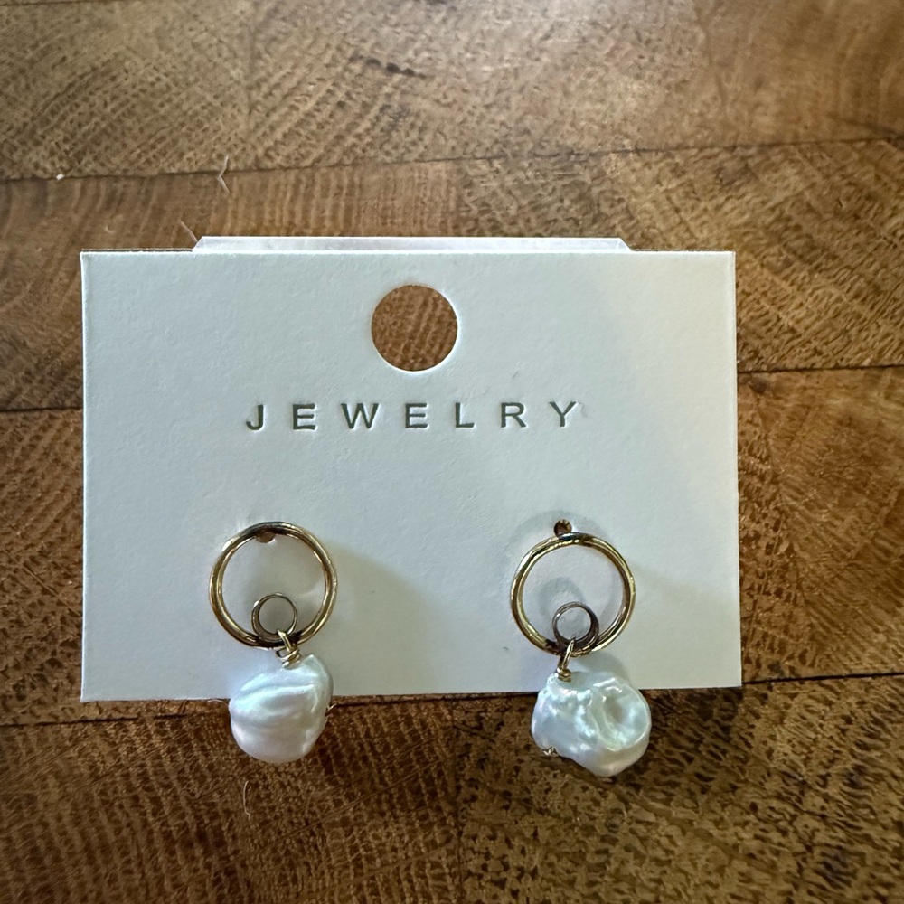 Gold and White Pearl Drop Earrings